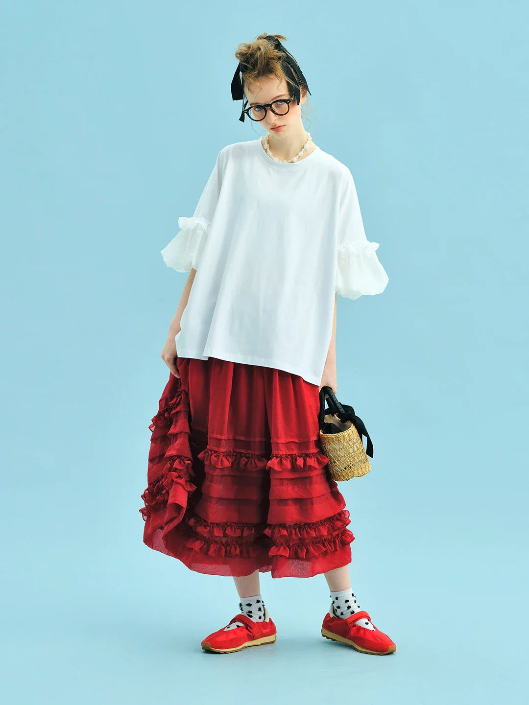 2025 New Black Tiered Skirt Cascading Ruffles Summer Urban Chic Women's Daily skirt 255055