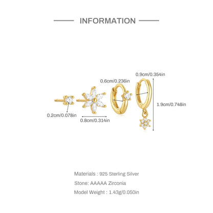 CANNER Set Double Layer Smooth Classic Hoop Earrings For Women 925 Sterling Silver Ins Flower Color Zircon Earrings Fine Jewelry