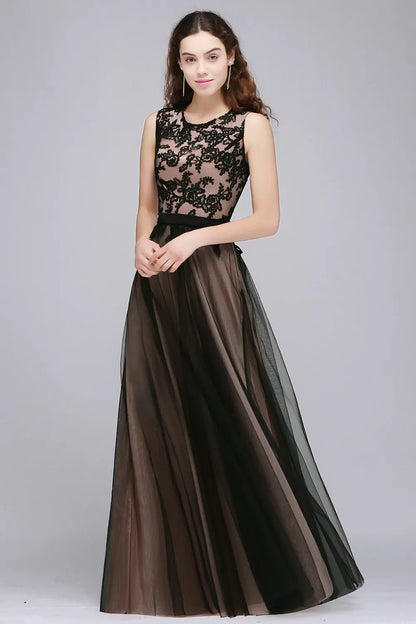 Elegant Black Lace Red Evening Dresses Long Appliques Chiffon With Sashes Pink Green Burgundy Formal Prom Gown Vestido de Fiesta