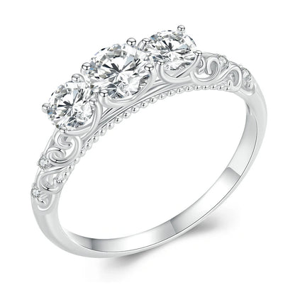 Round Moissanite Ring for Women, White Gold Plated D Color VVS1 Lab Diamond 925 Sterling Silver Engagement Ring