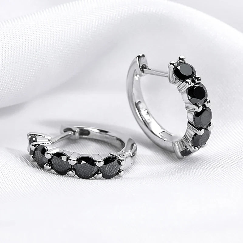 2CTTW Black Moissanite Hoop Earrings for Women Sparkling Party Simulated Diamond Earring 100% 925 Sterling Silver Jewelry
