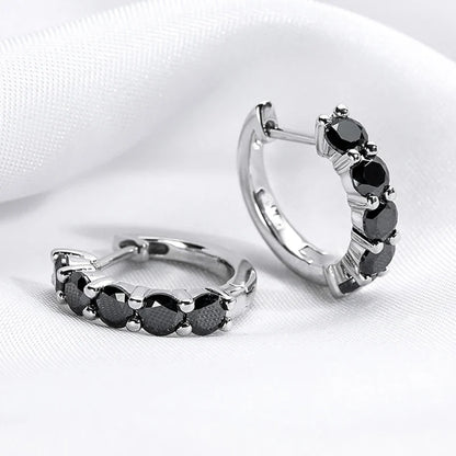 2CTTW Black Moissanite Hoop Earrings for Women Sparkling Party Simulated Diamond Earring 100% 925 Sterling Silver Jewelry