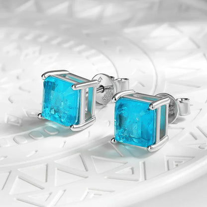7*7mm emerald Stud Earrings for Women S925 Sterling Silver Lab Paraiba Tourmaline Gemstone Wedding Earrings Fine jewelry
