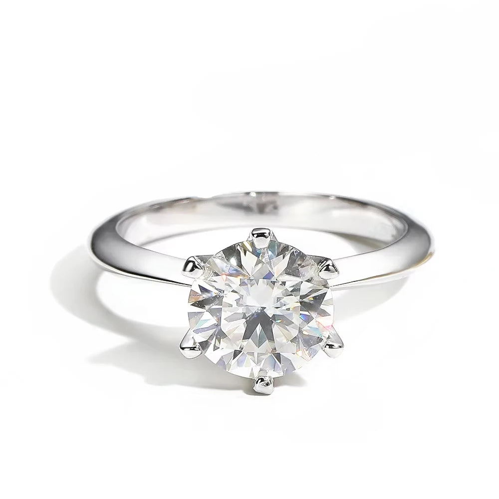 D VVS Moissanite Rings for Women 6 Prong Classic Trendy Solitaire Engagement Wedding Band GRA Certified 925 Sliver Ring