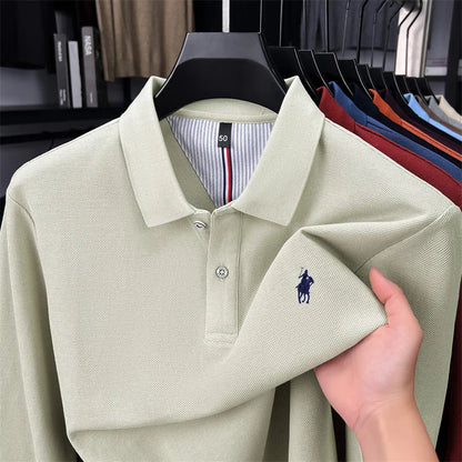 100% cotton high-end brand long sleeve polo shirt new Paul pony embroidery luxury comfort men's business leisure lapel T-shirt