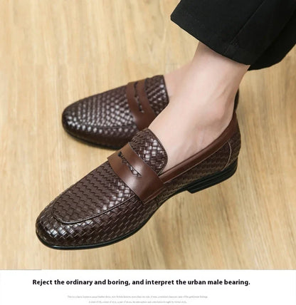 European station fashion brand luxury bean shoes leather men's shoes slip-on loafers classic plaid small leather shoes