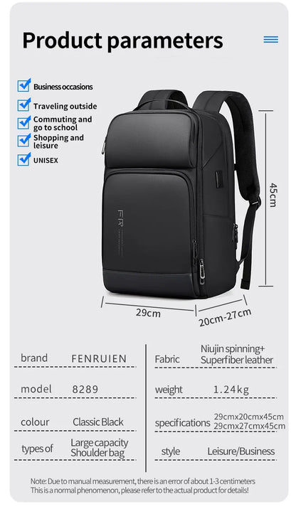 Business Waterproof Backpacks USB Charging Men Backpack Fit 15.6 Inch Laptop Travel 35L Large Capacity Backpack
