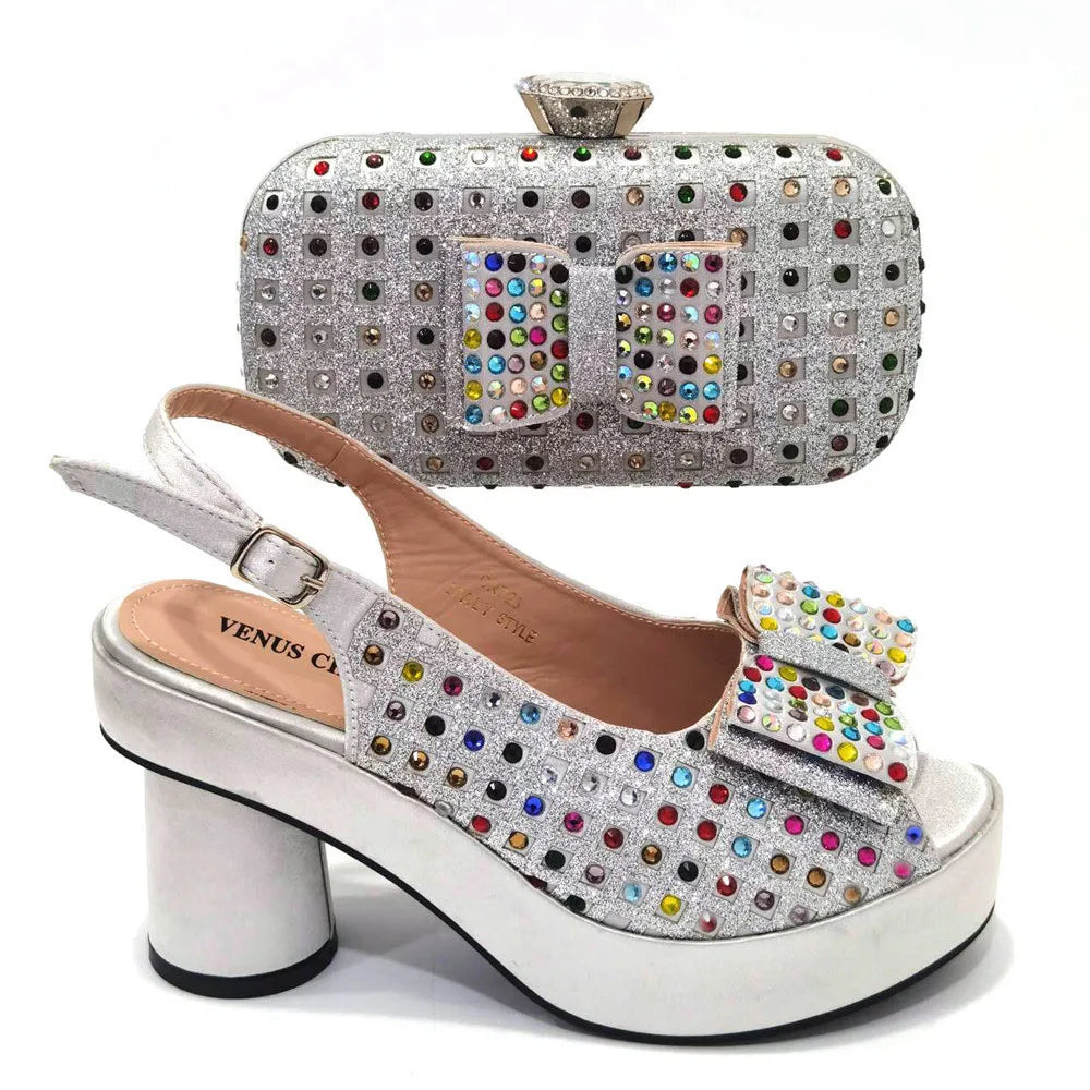 Gold Party Shoe and Bag for Wedding Italy Style Matching Shoes and Purse Set for Bride Bridal High Heels Sandals Bag