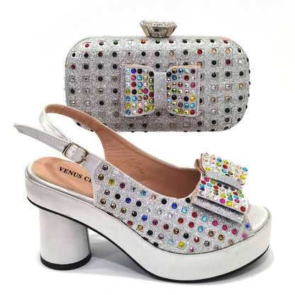 Gold Party Shoe and Bag for Wedding Italy Style Matching Shoes and Purse Set for Bride Bridal High Heels Sandals Bag