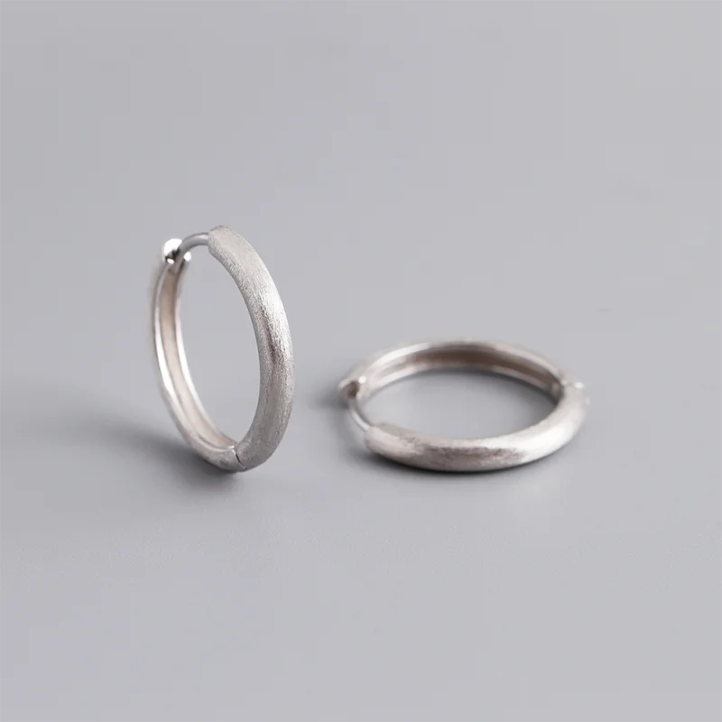 925 Sterling Silver Simple Matte Bohemian Round Ear Buckle for Women Punk Unisex Rock Hoop Earring Jewelry Accessories