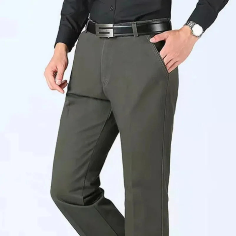 Men's 100% Cotton Autumn Thick Summer Thin Trousers Fashion Cargo Pants Smart Casual Solid Khaki Gray Brand Suit Pant GOZBKF