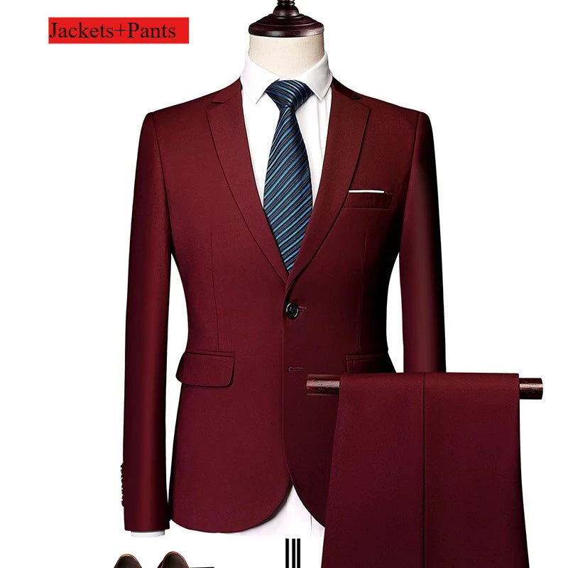 Classic Wedding Tuxedos Casual Solid Suits Slim Fit 3/2 Pieces Groomsmen Suit Male Formal Business Men Clothing