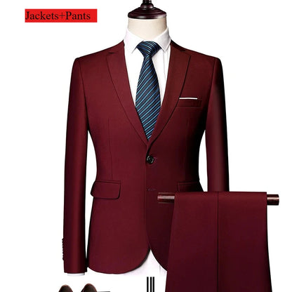 Classic Wedding Tuxedos Casual Solid Suits Slim Fit 3/2 Pieces Groomsmen Suit Male Formal Business Men Clothing
