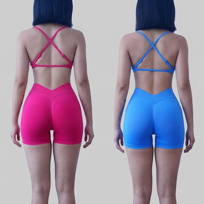 Women's Seamless Quick Dry Fitness Set Sports Bra And Hip Lifting V-Waist Yoga Shorts Pilates Training Clothing Gym Set