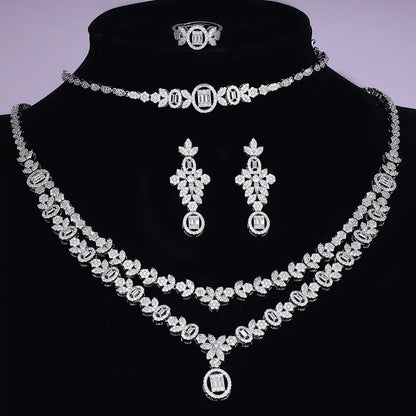 Bridal Zirconia For Women Party Luxury Dubai Necklace Bracelet Earringa Rings CZ Crystal Wedding Jewelry Sets