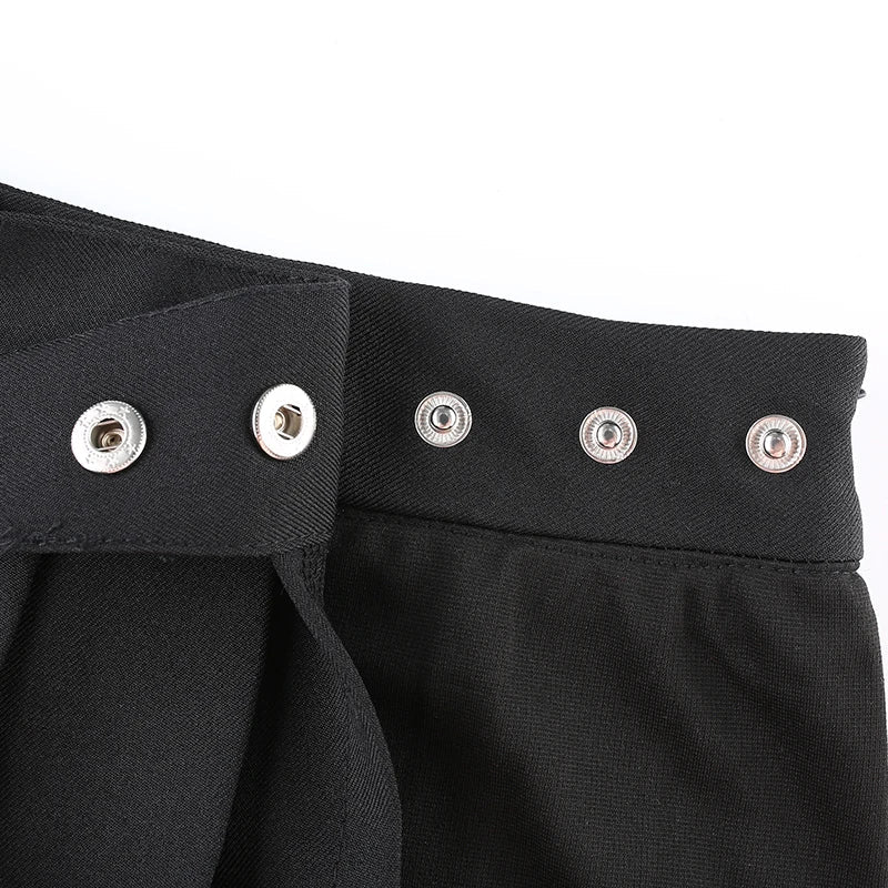 Pleated Girls Gothic Half Skirts Summer Harajuku Punk Style Plaid Irregular Skirts Women Asymmetrical High Waist Black Skirts