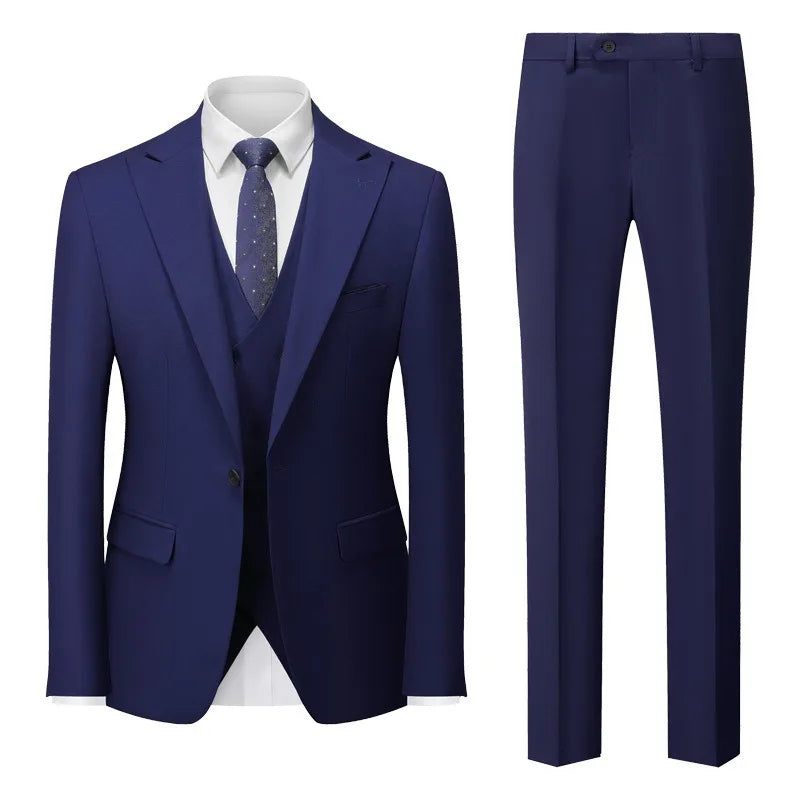 Men Suits Turn Down Collar Blazer Male Double-breasted Vest Straight-leg Pant Man Solid Business Wedding 3-piece Set