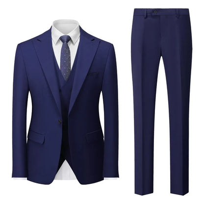 Men Suits Turn Down Collar Blazer Male Double-breasted Vest Straight-leg Pant Man Solid Business Wedding 3-piece Set