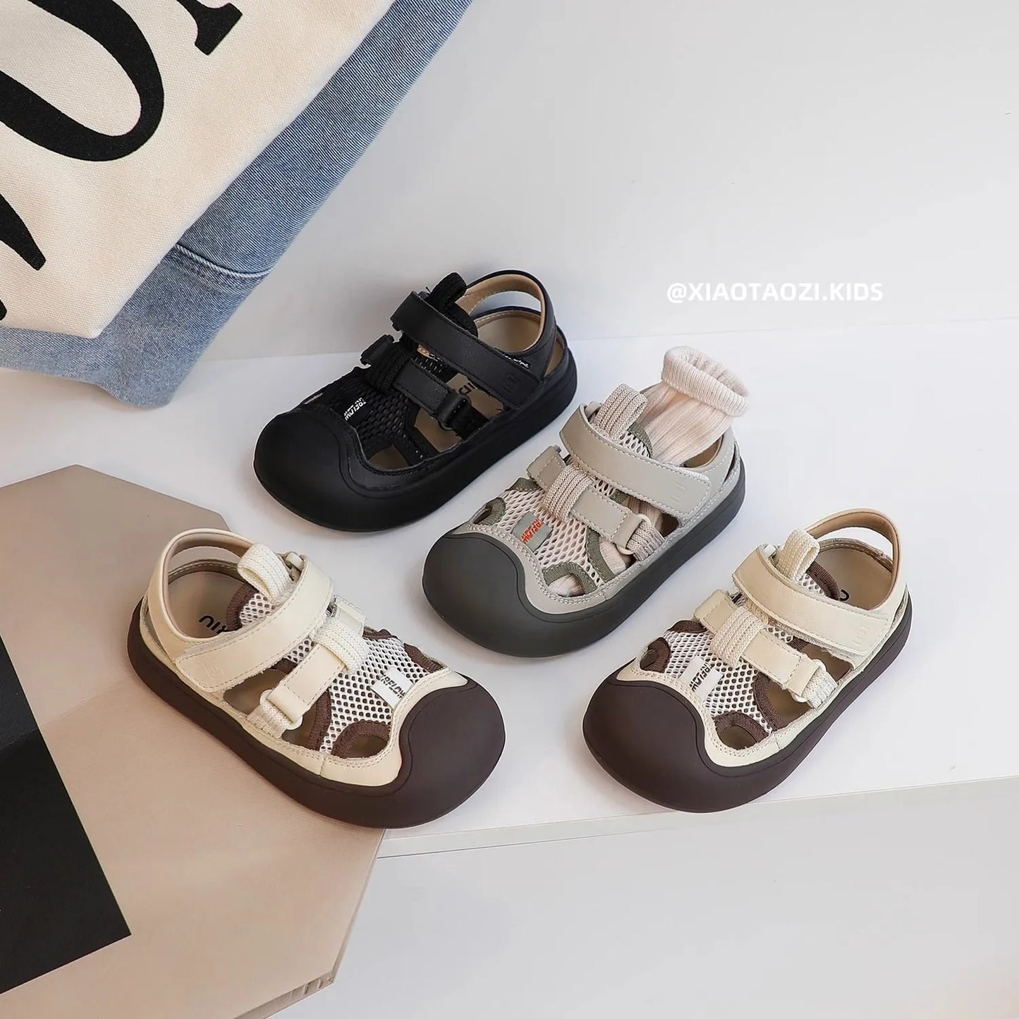 Children Sports Sandals Versatile Kids Causal Cut-outs Sandals Summer Fashion Boys Girls Patchwork Mesh Beach Shoes Black Beige