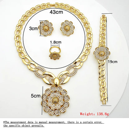 Vintage Jewelry Sets For Women Plant Flower Big Pendant Quality Necklace Earrings Ring Bracelet Set Jewelry Trending