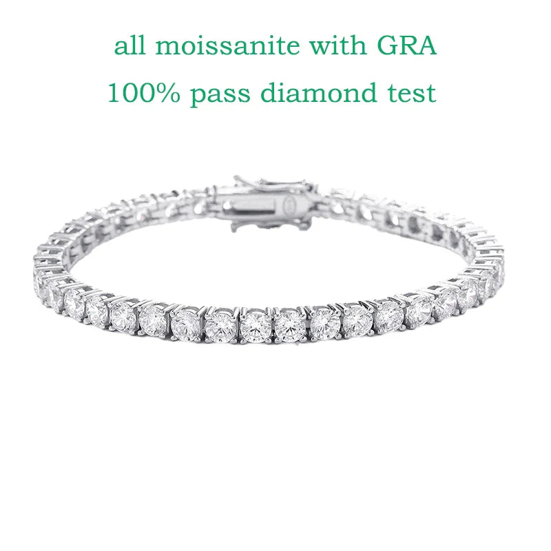 18k Plated 2-4mm Zircon/moissanite Tennis Bracelet for Women Man Full Diamond Original Real 925 Sterling Silver Jewelry
