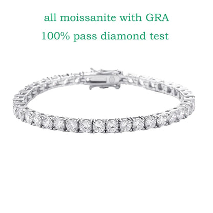 18k Plated 2-4mm Zircon/moissanite Tennis Bracelet for Women Man Full Diamond Original Real 925 Sterling Silver Jewelry
