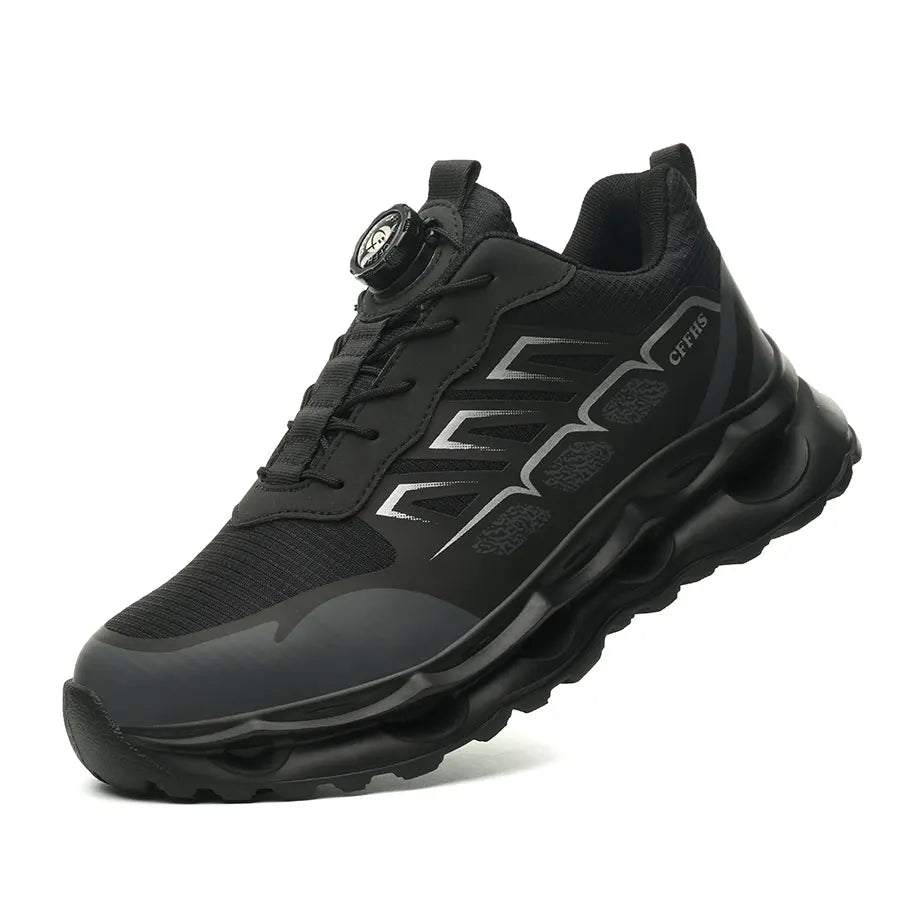 Shock Absorbing Safety Shoes for Men Steel Toe Lightweight Work Boots for Factory & Warehouse Rotary Button Indestructible Shoes