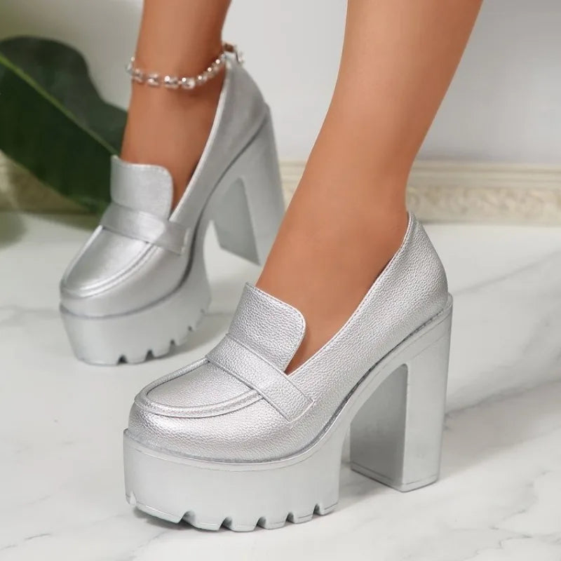 New 2026 Large Size Versatile Comfortable Thick Heel Mary Janes Fashionable High Heel Single Shoes for Women Round Toe Rubber So