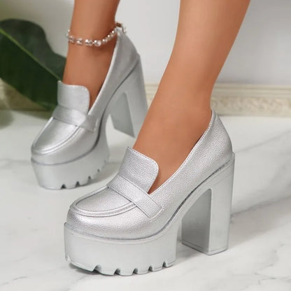 New 2026 Large Size Versatile Comfortable Thick Heel Mary Janes Fashionable High Heel Single Shoes for Women Round Toe Rubber So