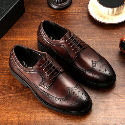 Vintage Brogue Derby Shoes Full Grain Leather Business Party Dress Shoes for Men