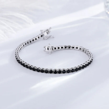Solid 925 Silver Tennis Bracelet 3mm Black Cubic Zircon Chain Jewelry for Women Men Gift
