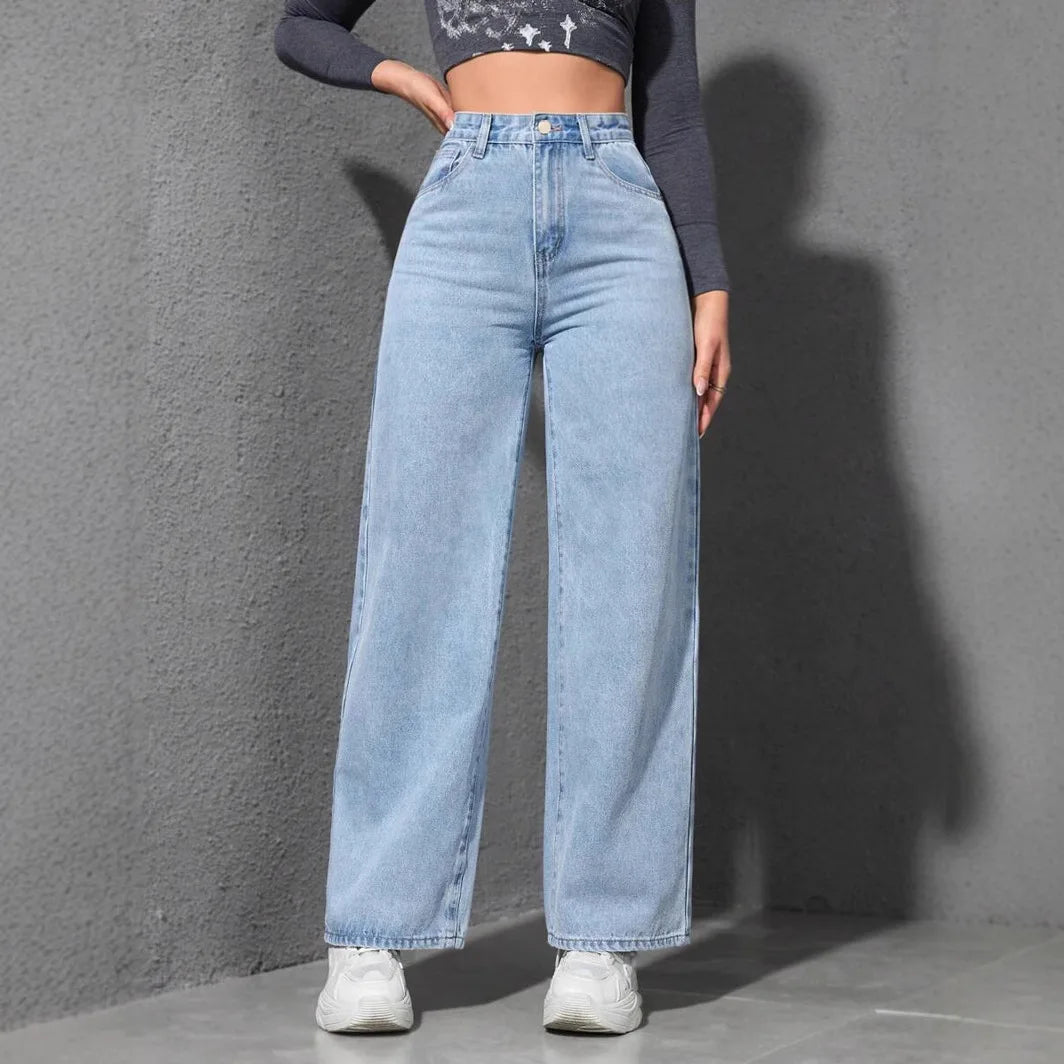 Jeans Wide Leg Pants Women Streetwear High Waist Washed Distressed Floor Length Straight Trousers Vintage 2025 Basics Denims