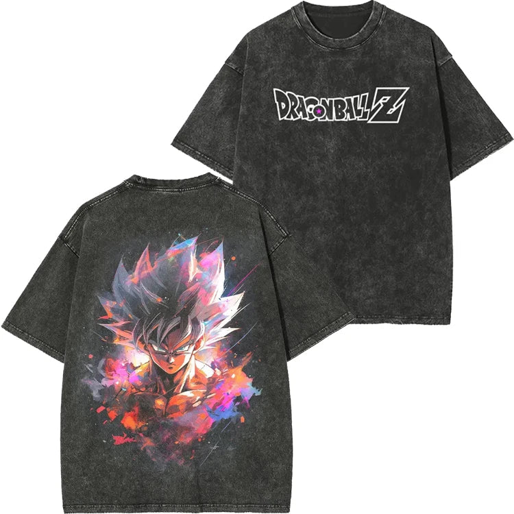 Retro Washed T-shirt Wukong Demon Man Buou Pure Cotton Cartoon Men's and Women's Animation Short-sleeved Clothing