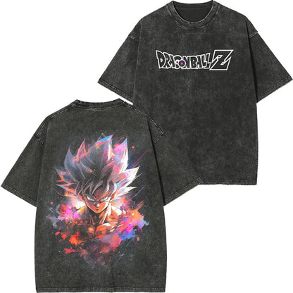 Retro Washed T-shirt Wukong Demon Man Buou Pure Cotton Cartoon Men's and Women's Animation Short-sleeved Clothing