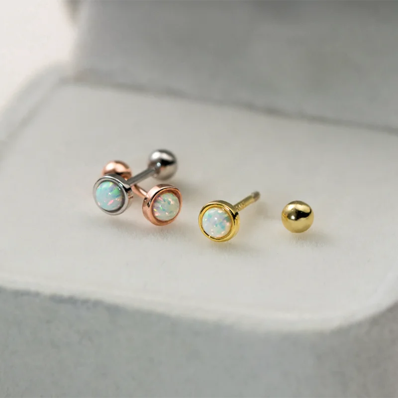 925 Sterling Silver Simple Luxury Opal Screw Bead Stud Earrings for Women Fashion Ear Bone Piercing Jewelry Accessories