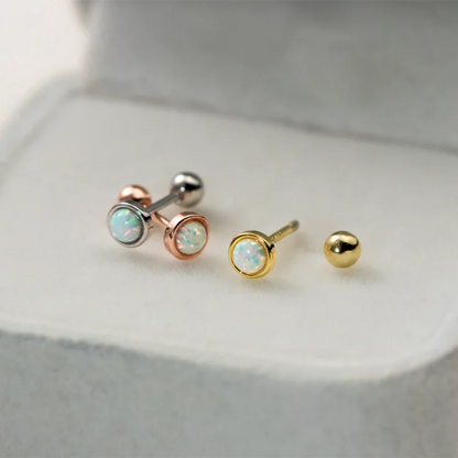 925 Sterling Silver Simple Luxury Opal Screw Bead Stud Earrings for Women Fashion Ear Bone Piercing Jewelry Accessories