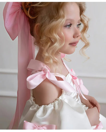 2-8Y Kids Girls Skirt Little Girls Puff-Sleeve Princess Dress Birthday Party Piano Host Performance Dress Belle Ball Gown