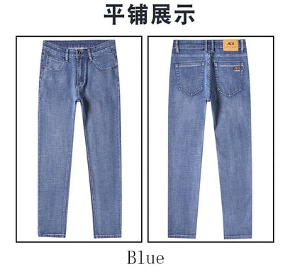 High Quality Spring Autumn Men's Slim Jeans Stylish Casual Stretch Fabric Denim Pants Classic Trousers Smoke Gray Plus Size 40