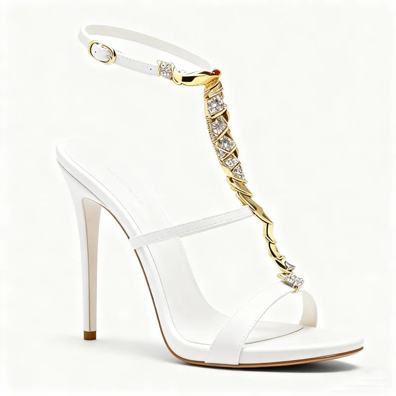 Shiny Crystal Rhinestone Gold Metal Decoration Pumps Sexy Pointed Toe Thin Heel New Arrvials Fashion Women Modern Shoes