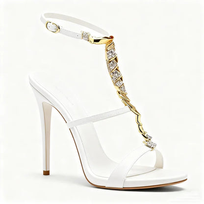 Shiny Crystal Rhinestone Gold Metal Decoration Pumps Sexy Pointed Toe Thin Heel New Arrvials Fashion Women Modern Shoes