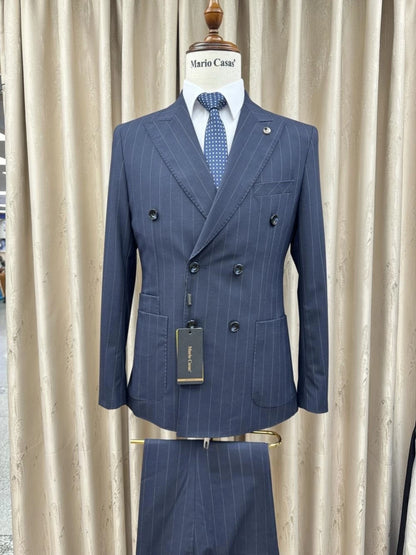 2026 New Striped Suit Set 2 Pieces For Men Wedding Groom Sets S-3XL Handsome Elegant Men's Double Breasted Suits Party Prom Wear