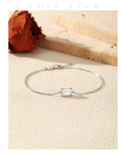 Emerald Cut D Color Rectangle Moissanite Bracelet 925 Sterling Silver Luxury Link Chain Bracelet For Women Fine Jewelry