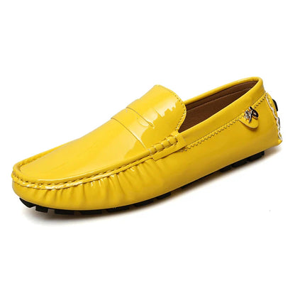 Patent Leather Beanie Shoes Men's New Spring and Summer Large Size Patent Leather Casual British Leather Shoes Women's Slip-On Lazy Casual Shoes Handmade Shoes