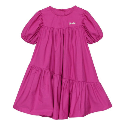 New Girls Princess Dress 2026 Summer Children Loose Sweet Rose Red Dress Kids Short Sleeve Patchwork Dress 2-8 Years