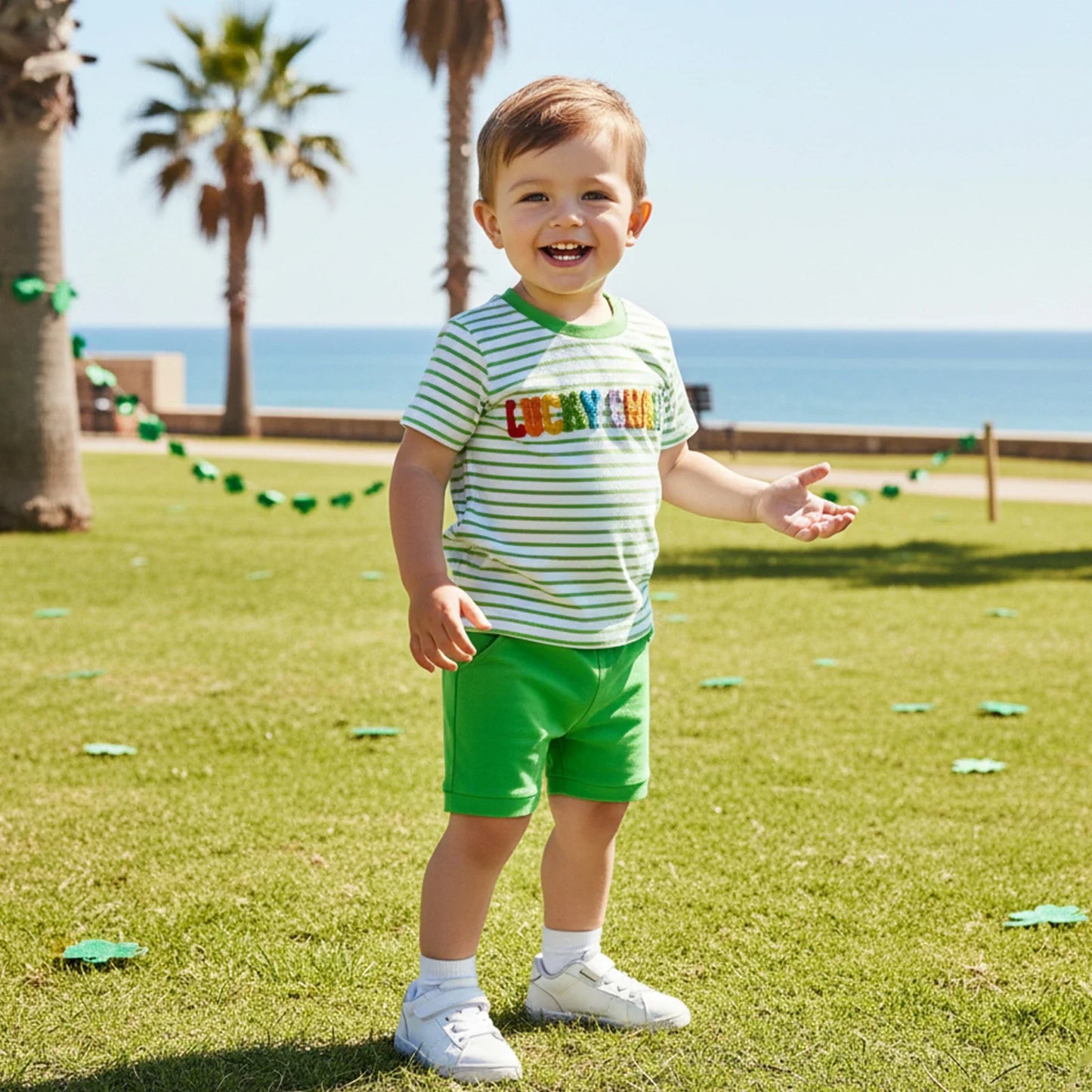 Summer St. Patrick's Day Kids Baby Boys Clothes Set Short Sleeve Letter Embroidery T-Shirt Shorts Outfits Clothes