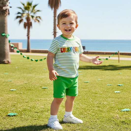 Summer St. Patrick's Day Kids Baby Boys Clothes Set Short Sleeve Letter Embroidery T-Shirt Shorts Outfits Clothes