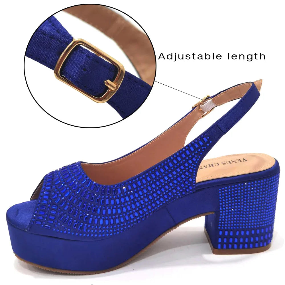Wedding Shoes for Women Bride Platform Heels Italian Full Drill Design Elegant Shoes and Bags Matching Set