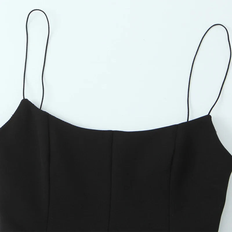Women Fashion Solid Pleated Backless Side Zipper Tops Vintage Thin Straps Square Collar Female Chic Lady Camis