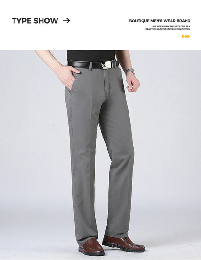 Cotton Pants Men's Straight Leisure Business Trousers Solid Autumn Winter Chinos Belted Pants Dad Elderly Formal Trousers