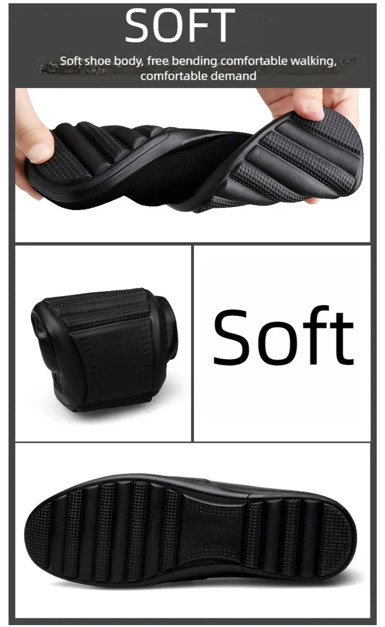 Men's fashion leather shoes Four Season new plus size casual soft sole white shoes anti slip outdoor business dress leather shoe